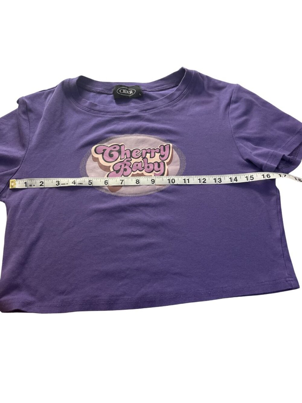 Cider “Cherry Baby” Purple Graphic Baby Tee Crop Top Size Large - Picture 3 of 5
